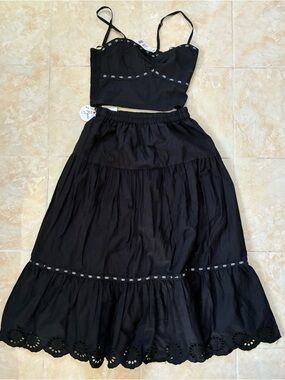NEW Black Two-Piece Crop Top and Maxi Skirt Set